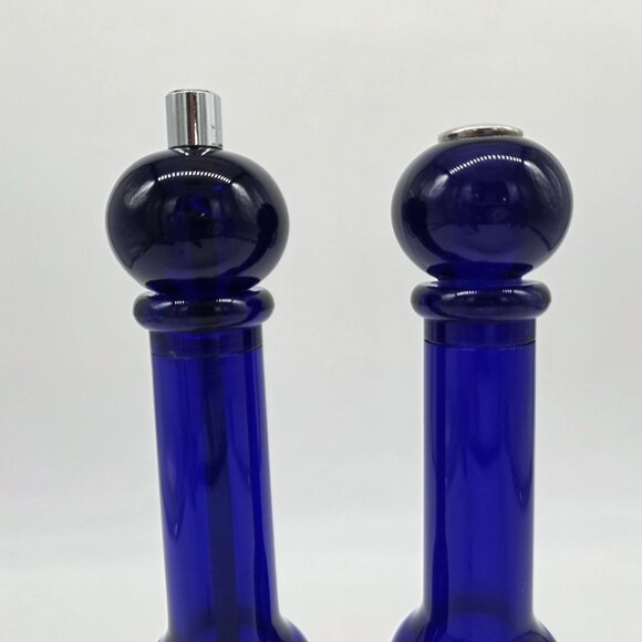 Cobalt Blue Lucite Salt & Pepper Shakers by Olde Thompson Cylinder Shape 11" - Picture 3 of 10